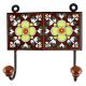 Dark Brown Ceramic Floral Tile Wall Hook